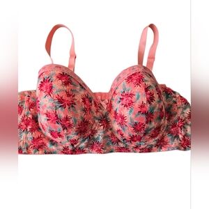 Black Fuschia By Secret Lace Pink Floral Lace Bra Size 44C